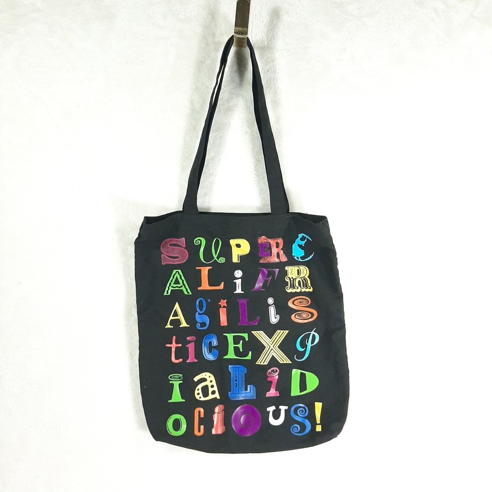 Disney Mary Poppins Supercalifragilisticexpialidocious Black Canvas Tote Bag